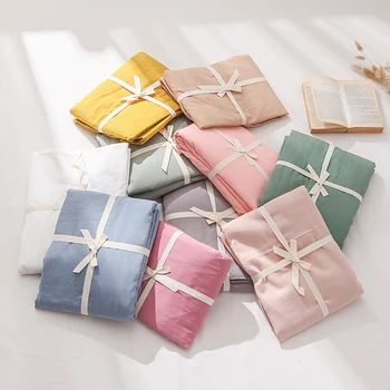

High Quality Solid Color Bed Sheet Soft Comfort Breathable Flat Sheet Cover Washed Cotton 3 sizes Mattress Protector Sheet