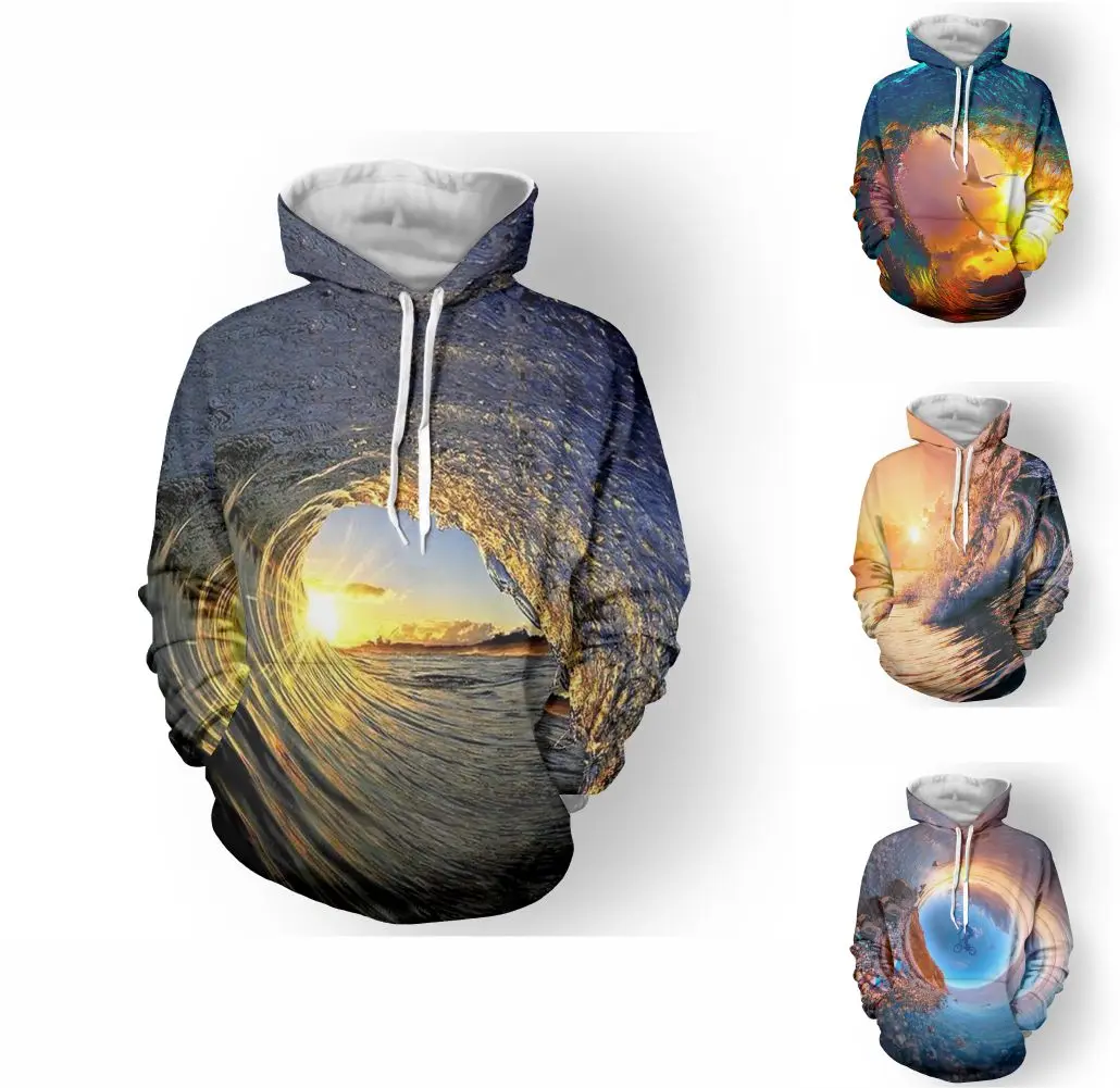 

Men's Pullover Hoodie Sweatshirt 3D Print Sea Waves Pattern Graphic Hooded Holiday Casual Hoodies Sweatshirts Long Sleeve