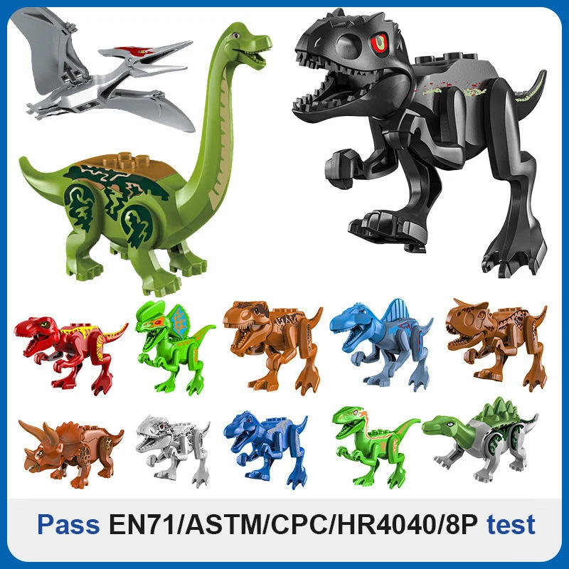 dinosaur assembling building blocks