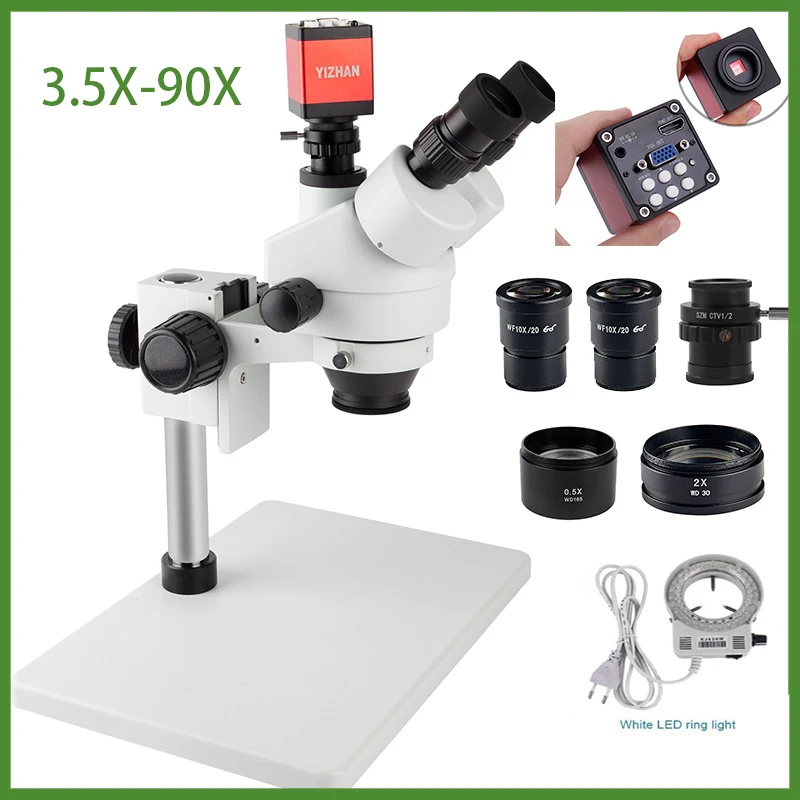 US $129.99 HDMI VGA Video Camera 35X90X 7X45X Big Base SimulFocal Stereo Microscope Trinocular Microscope Set For PCB Soldering Repair