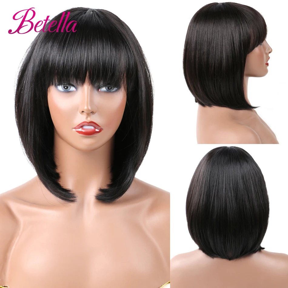 

Betella Short Bob Wig With Bangs for Women Synthetic Bob Wigs Black Wig for Party Daily Use Shoulder Length