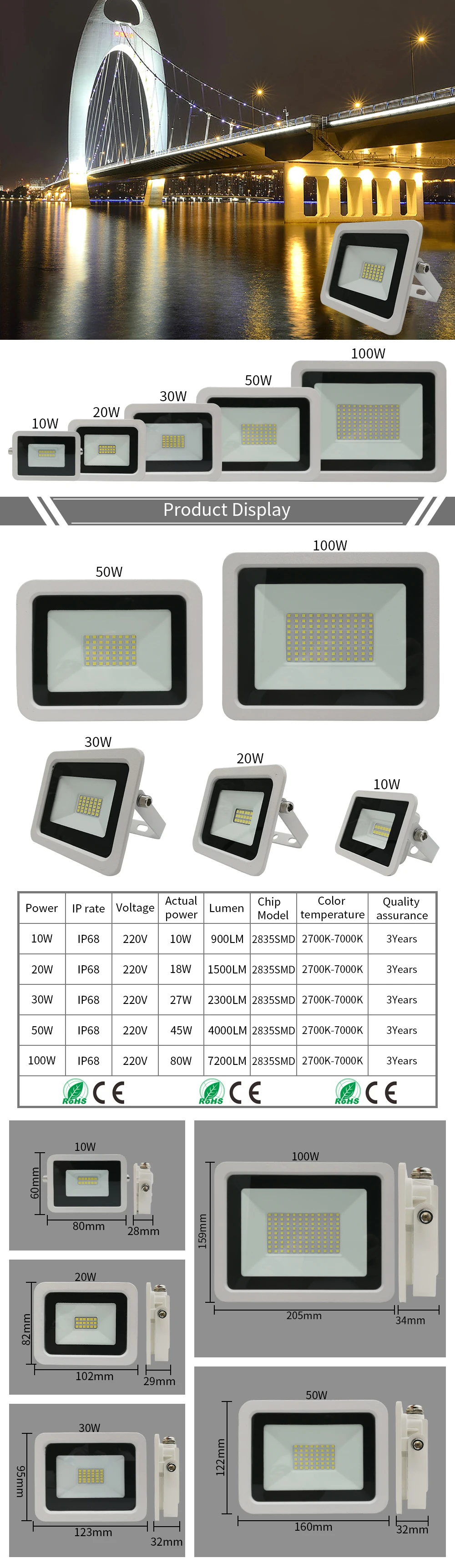 10W 20W 30W 50W 100W Светодиодный прожектор светильник Водонепроницаемый IP68 открытый светильник ing белый отражатель светильник переменного тока 220 V-240 V садово-уличный светодиодный точечный светильник