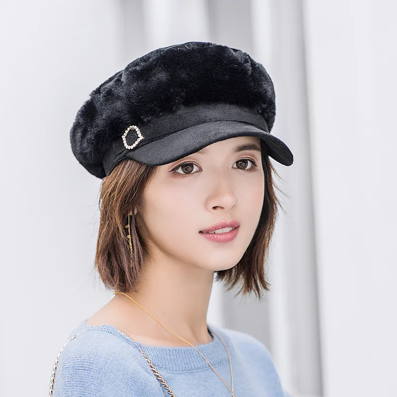 Зимний модный берет шапка для женщин элегантные женские бренды Snapback восьмиугольная кепка Gorro мягкий мех теплый Hombre береты кепка газетчика