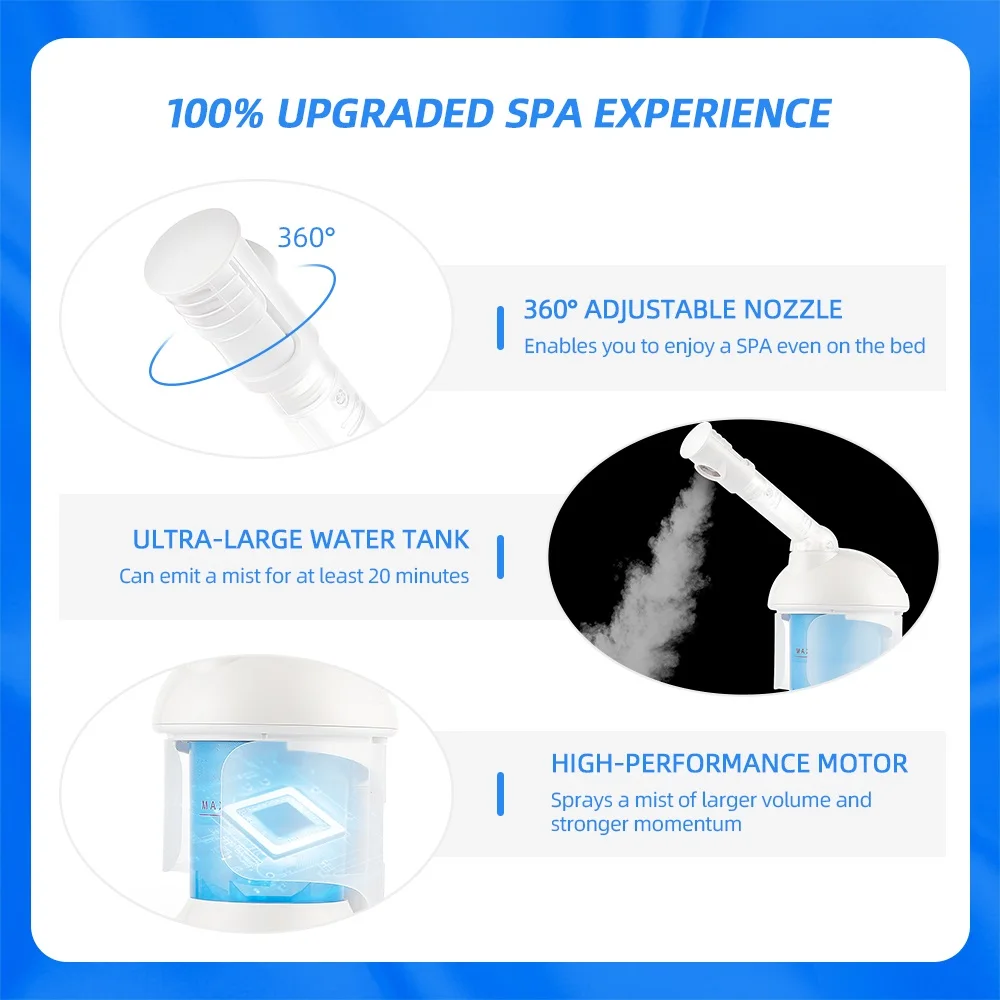 Facial Steamer With 360° Nano Steam Nozzle Hot Steam Skin Hydrating Atomizer Aromatherapy Ozone Disinfection Air Humidifier
