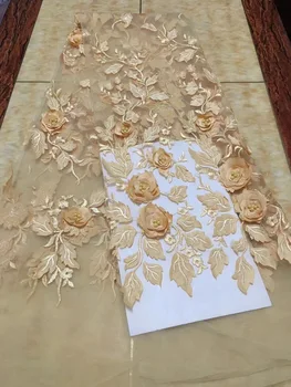 

High Quality African French Lace Fabric 2020 3d Mesh Flowers Embroidery Lace Fabric With Beaded Nigerian Lace Fabrics CD18482