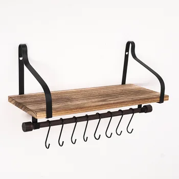 

Bathroom living room kitchen suff storage rack multifunctional wood wall shelf solid wood board shelves wrought iron fixed shelf