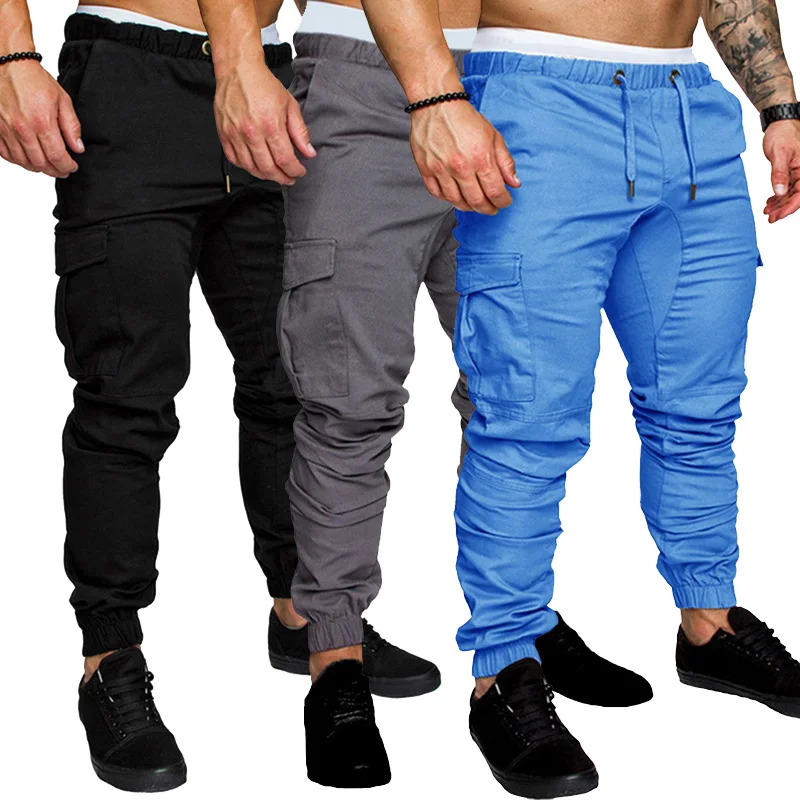3PCS Bl Lgre SkFK100 Новинка, повседневные штаны для бега, одноцветные, мужские хлопковые эластичные длинные брюки, pantalon homme, военные армейские брюки-карго, мужские Леггинсы - Цвет: 3PCS Bl Lgre SkFK100