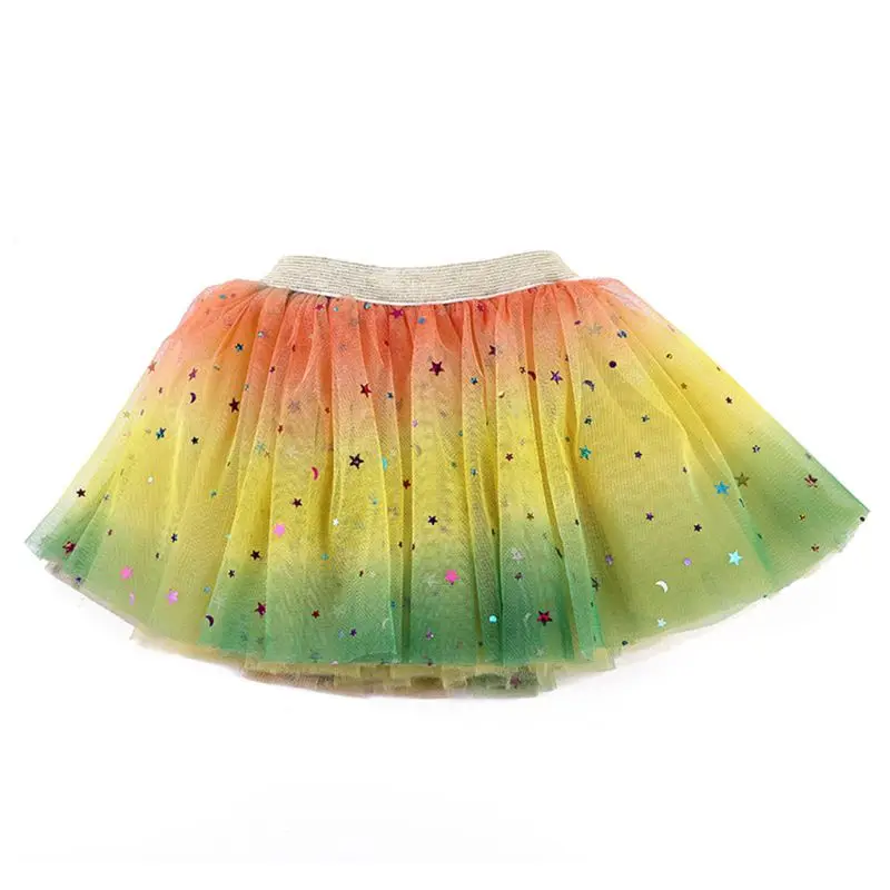 

Fashion Tutu Skirt Ballet Dance Wear Pentagram Sequin Gradient Dress Elastic Waist Dancewear Skirts for Baby Kids Girls