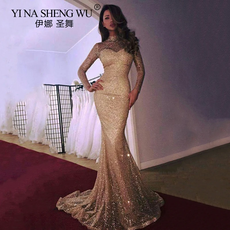 Long Slim Wedding Fishtail f Dress Side Cut Fishtail Slim Elastic Sequins Long Dress Small Trailing Evening Gown