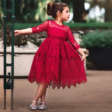Новое поступление года, платье высокого качества для девочек осеносень-зима, детское кружевное платье принцессы с бантом, милое хипстерское Сетчатое платье
