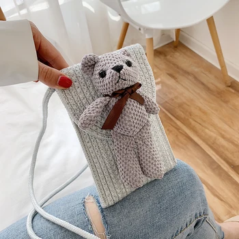 

2020 Spring Designer Women Bag Cotton Weaved New Flap Handbag Ladies Corssbody Mini Bear Hot Sale Messenger Bags for Girls Gifts