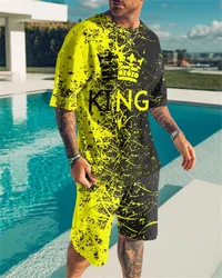 Ensemble T Shirt + Short de sport pour hommes, course en plein air, Fitness, ensemble de 2 pièces de vêtements surdimensionnés à manches courtes avec impression couleur unie 