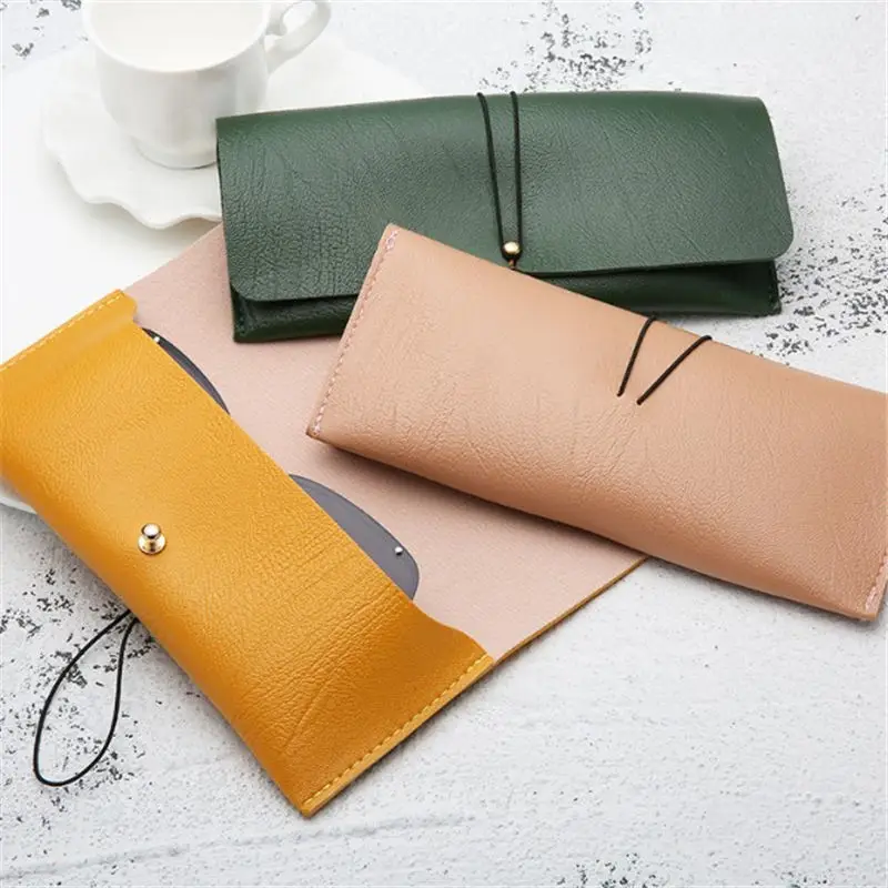 PU Leather Glasses Case Vintage Sunglasses Holder Box Eyeglasses Solid Storage Box Colorful Fold-able Portable Bag