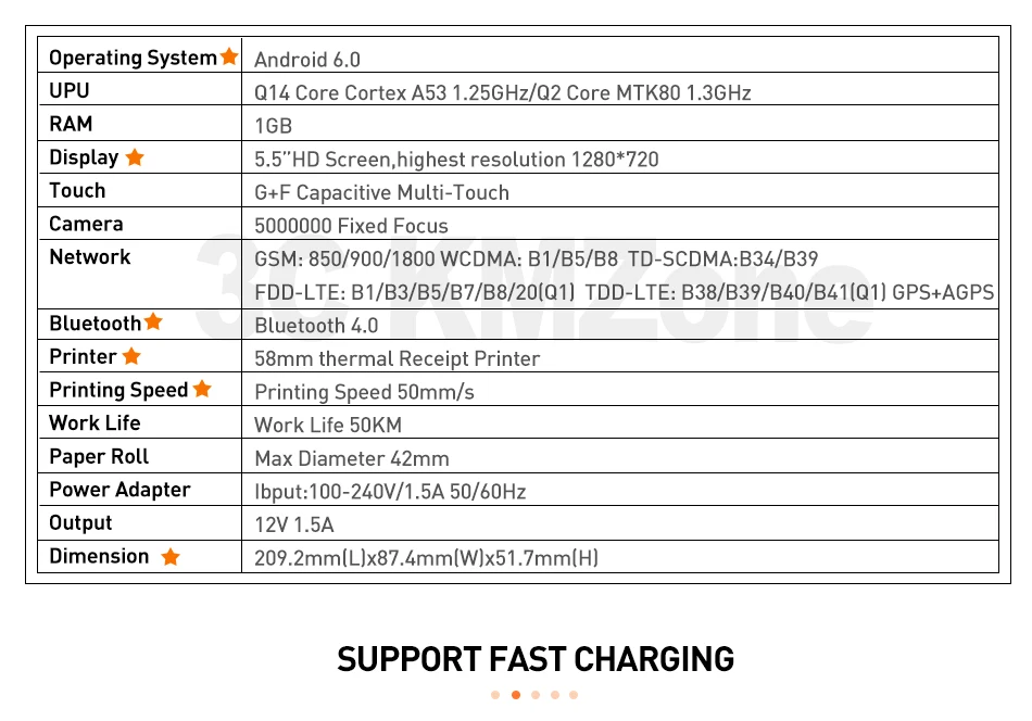 Портативный КПК термопринтеры 58 мм Android 6,0 сканер штрих-кода 1D терминал 3g/4G Wifi Bluetooth NFC опции