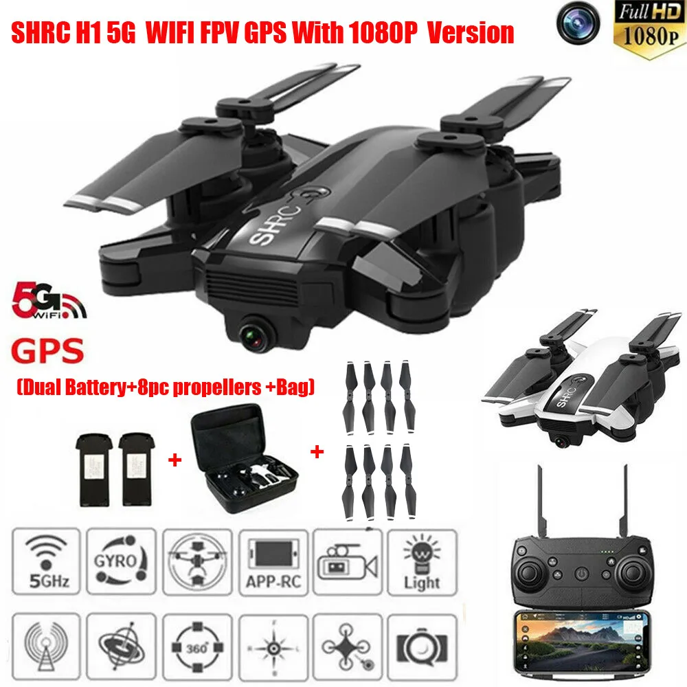 Пульт дистанционного управления летательный аппарат Дрон SHRC H1 5G селфи wifi FPV gps с 1080P HD камерой складной RC Квадрокоптер 8,28