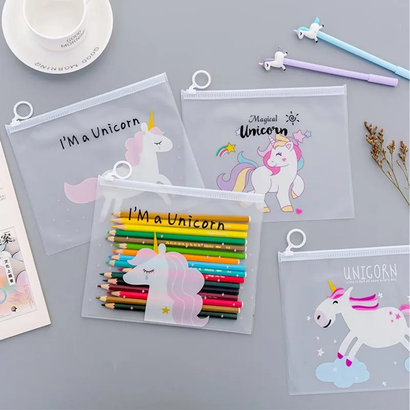 Korean Translucent Unicorn Cute Girl Pencil Case Stationery Bag Creative Storage File Bag Office Stationery Desk Organizer 2