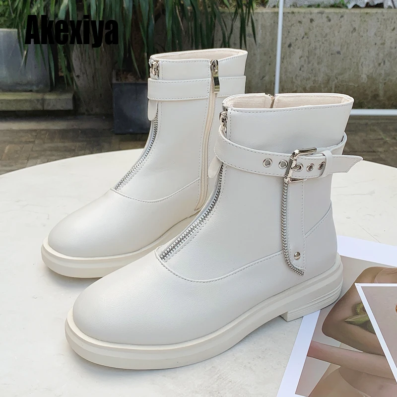 

New Arrivals Round head Ankle Boots For Women Low heel shoes Warm cotton Boots Spring Autumn Buckle zipper Women Shoes k329