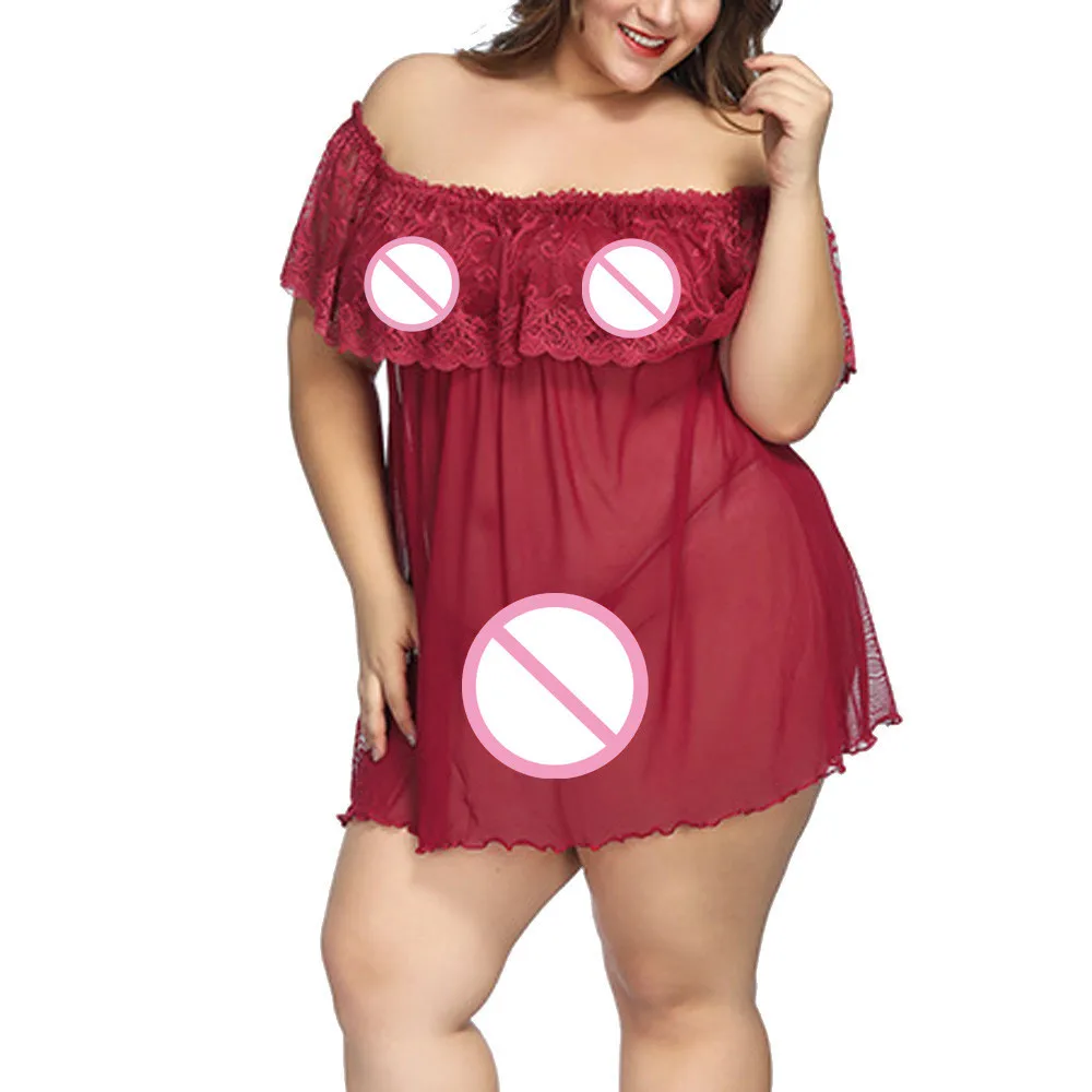 Сексуальное нижнее белье Babydoll Эротическое женское черное кружево Плюс Размер 7XL костюм пижамы платье прозрачное открытое нижнее белье - Цвет: Красный