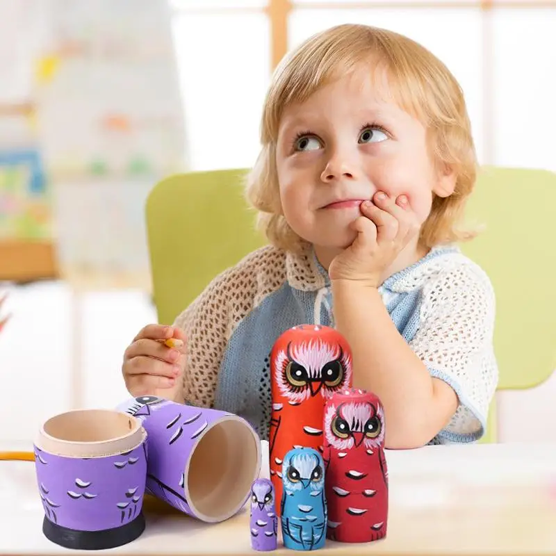 5pcs Color Painted Wooden Toys Develop Children's Interests Practical Ability Creative Russian Nesting Dolls Handmade Gifts