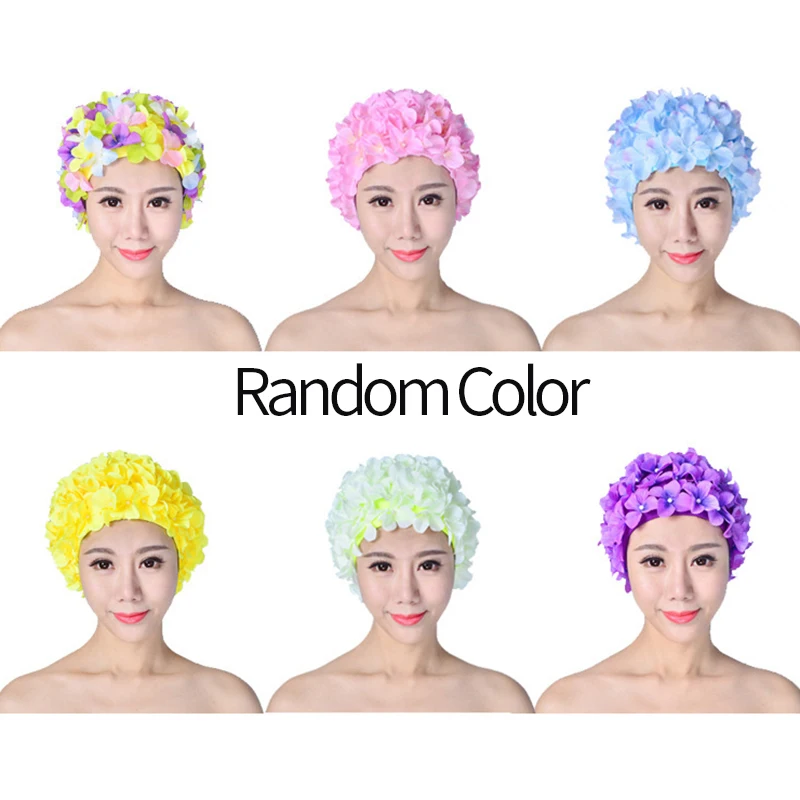 Ladies Color Cute Petal Swimming Cap Unique Shower Nylon Flower Design Pool Fashion | Спорт и развлечения