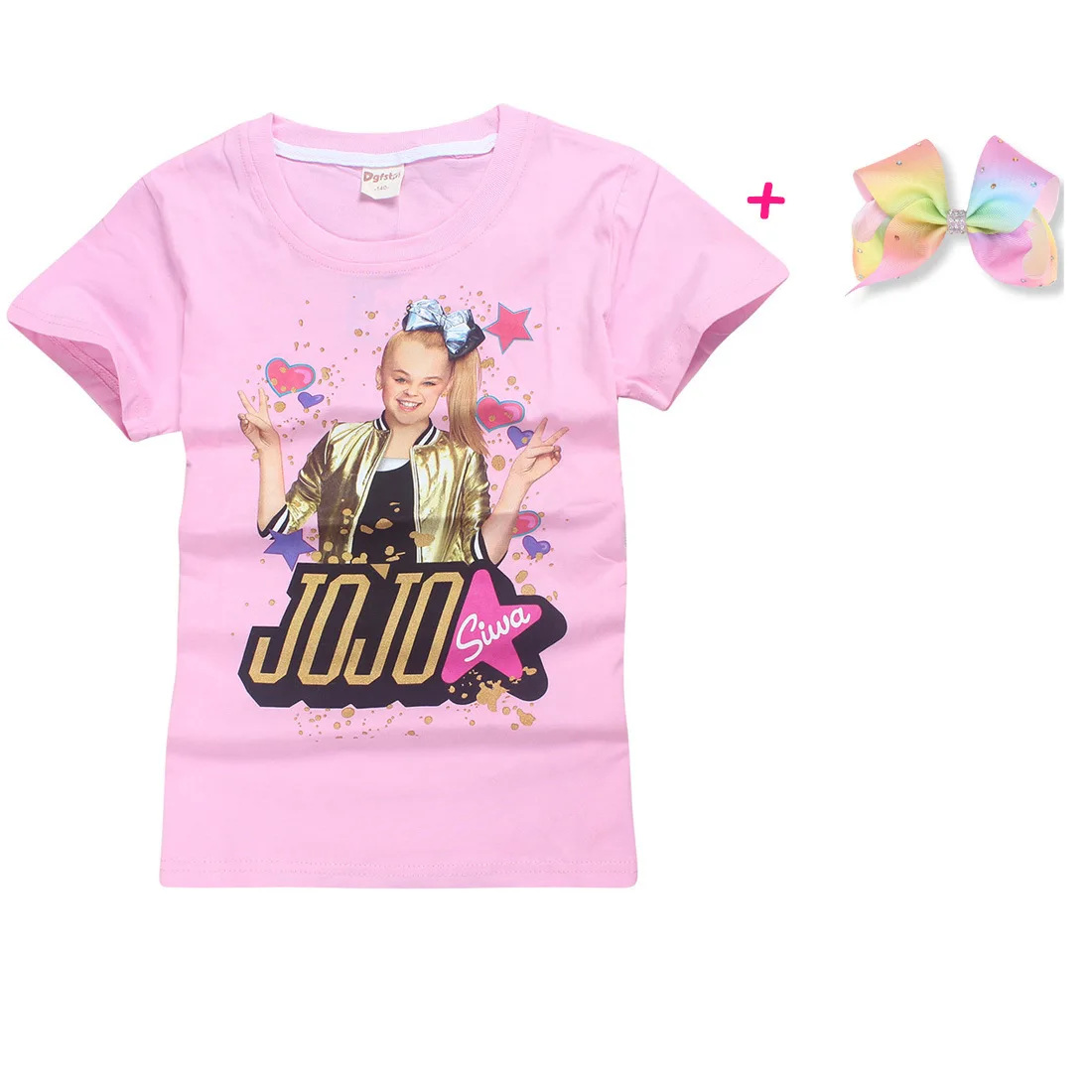 Детская летняя футболка; Одежда для мальчиков и девочек; jojo siwa; футболка с короткими рукавами; детская хлопковая Футболка с героями мультфильмов; топы; фиолетовые футболки