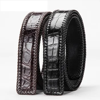 

Authentic Real Crocodile Belly Skin Men's Fancy Belts Waist Strap For Man Genuine Alligator Leather Knitted Border Male Belts