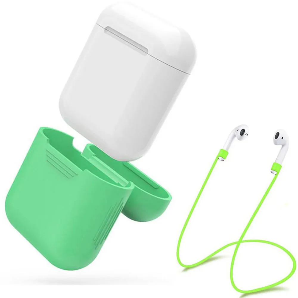 Силиконовый защитный чехол+ провод против потери для Apple для airpods 8,29 - Цвет: GN