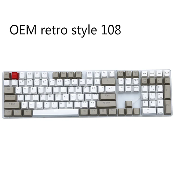 Серый, белый, 87/104 клавиш, двойная съемка с подсветкой, PBT keycap, OEM профиль, MX Переключатель для cherry/NOPPOO/Flick/Ikbc, продаются только брелки - Цвет: OEM retro style 108