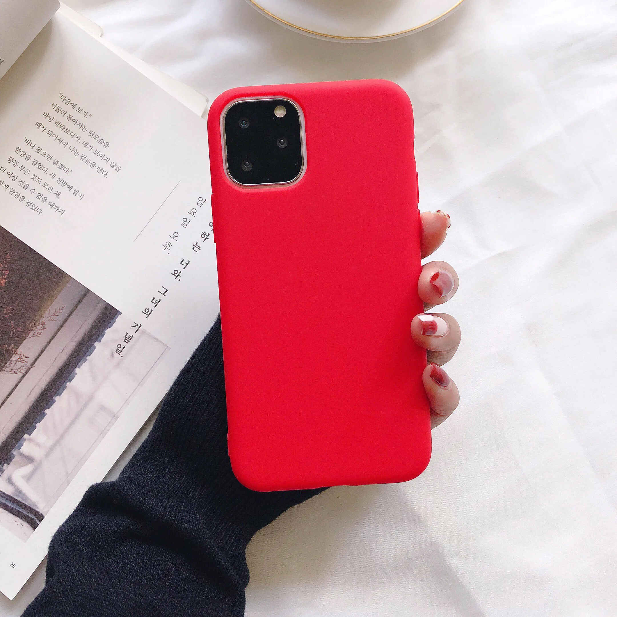 Карамельный цвет iPhone XS 11 Pro Max матовый чехол для телефона XR XS Max X 11 8 Plus iPhone 6 6S 7 Plus 11 Pro Мягкий силиконовый чехол - Цвет: Red