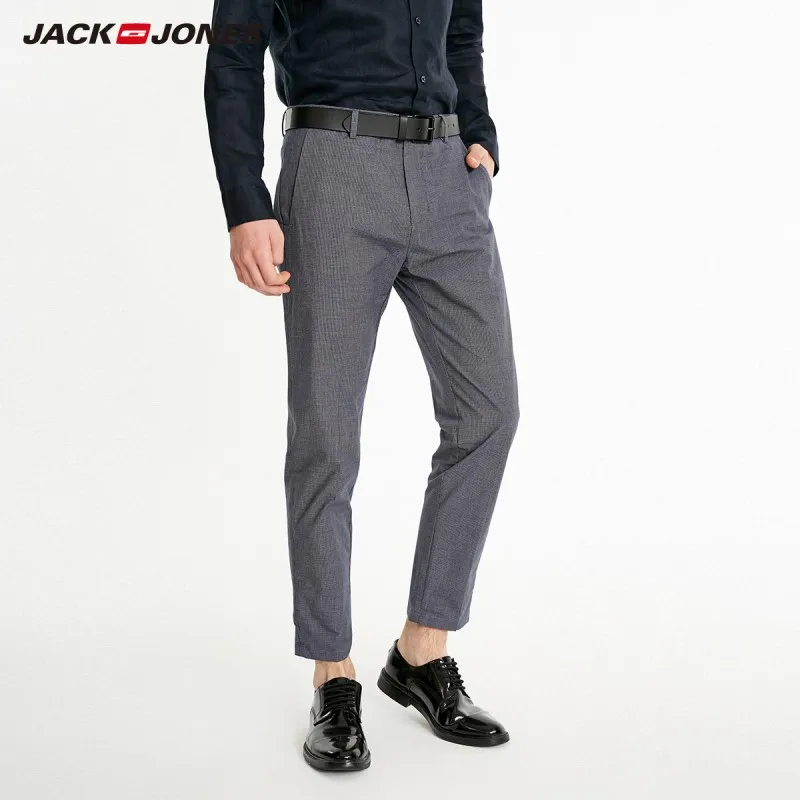 JackJones мужские хлопок бизнес Смарт повседневные клетчатые брюки с принтом брюки 219114563