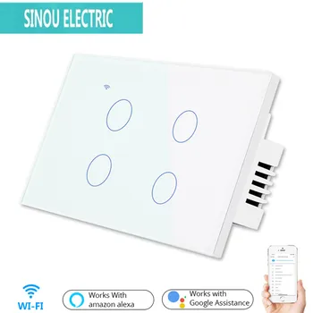 

WiFi wall touch sensitive switch remote control 4 Gang wireless LED lamp intelligent touch screen switch glass American St