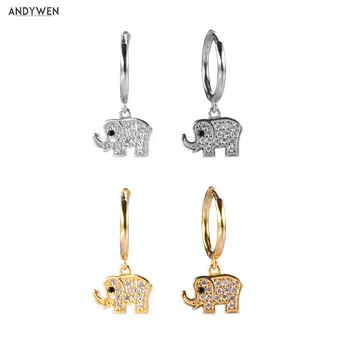 

ANDYWEN 925 Sterling Silver Animal Elephant Drop Earring Best Friend Friendship Ohrringe Women Crystal CZ Zircon Hoops Jewelry