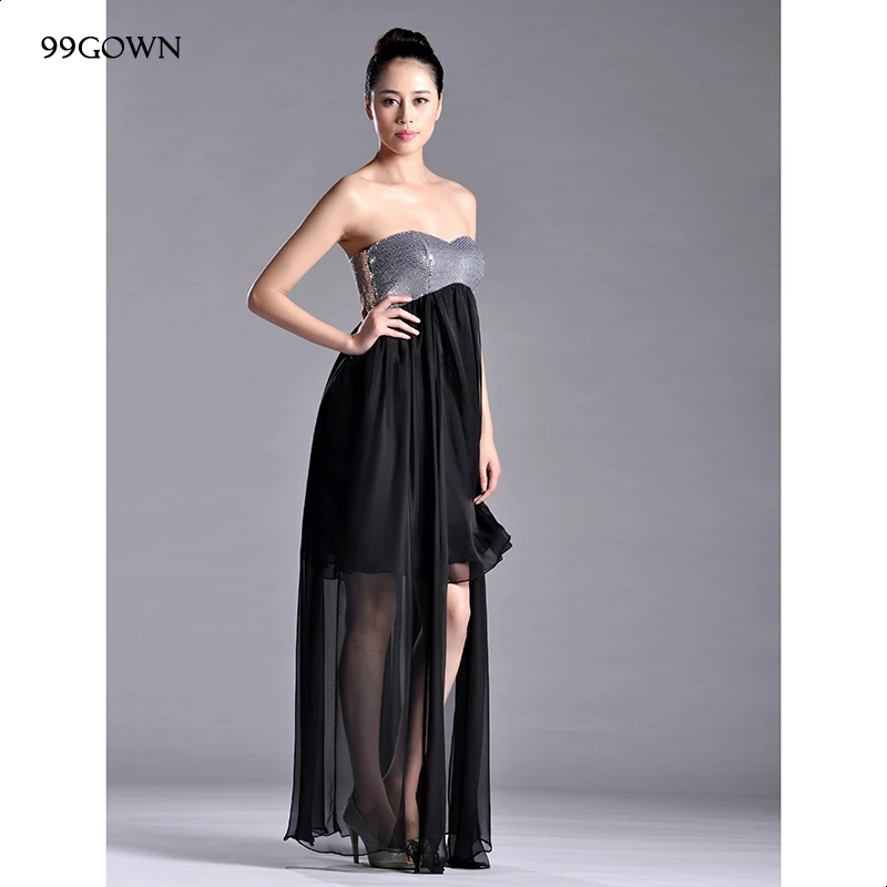 99GOWN черное шифоновое длинное платье для свадебной вечеринки, платье подружки невесты без рукавов с блестками, свадебное платье для гостей
