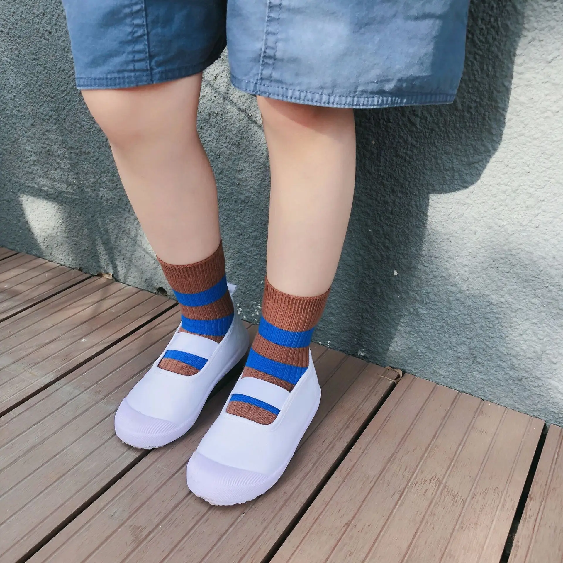 Autumn And Winter BOY'S Girls Unisex Style Retro Stripes Contrast Color Short Socks Bunching Socks CHILDREN'S Socks