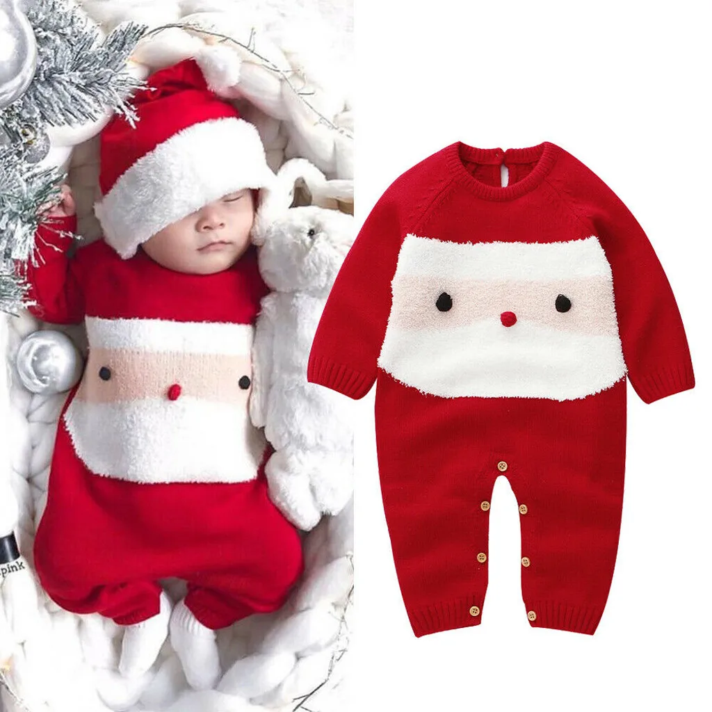Newborn Infant Baby Christmas rompers Santa Cartoon Plush Romper Xmas Knit One-Piece Jumpsuit New born baby clothes Outfits |