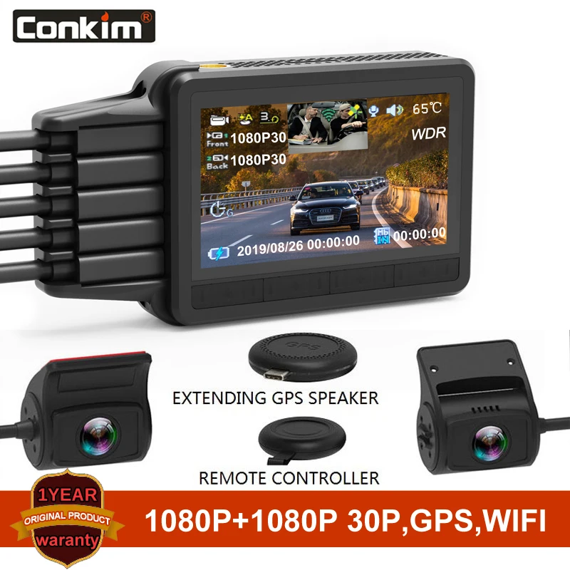 Видеорегистратор Conkim K2S 2 камеры 1080P Full HD с GPS + WIFI Автомобильный видеорегистратор