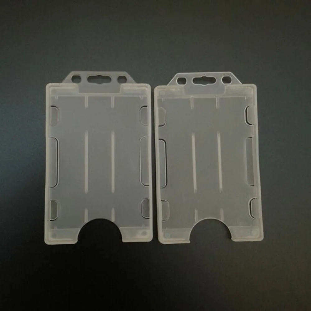 2PCS Heavy Duty 2-Sided Open Faced Rigid ID Card Holder Open Face Badge Holder Vertical Dual-Use Double Sided Hold 2 Cards