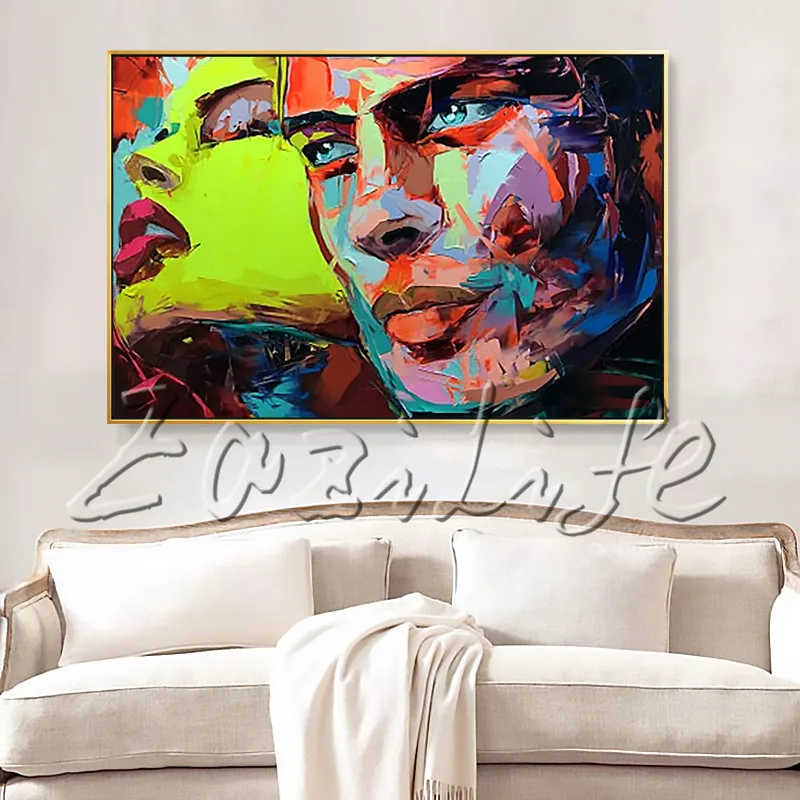 

Portrait Face Missing and Love Palette knife Oil painting christmas figure canva Hand painted Francoise Nielly wall Art picture