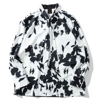 

Women Mens Black Leaves Milk Style Long Sleeve Shirts Streetwear Mens Dress Hip Hop Casual Holiday Shirt Tops Fashion