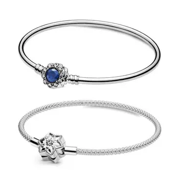 

High Quality Original 925 Sterling Silver BLUE SNOWFLAKE BANGLE with Original LOGO Woman Jewelry Gift Free Shipping