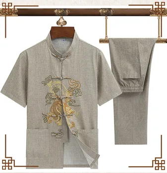 

Vintage Traditional Chinese Blouse For Men Plus Size Chinese Style Shirt Summer Embroidery Tangsuit Wushu Male Clothes Tops