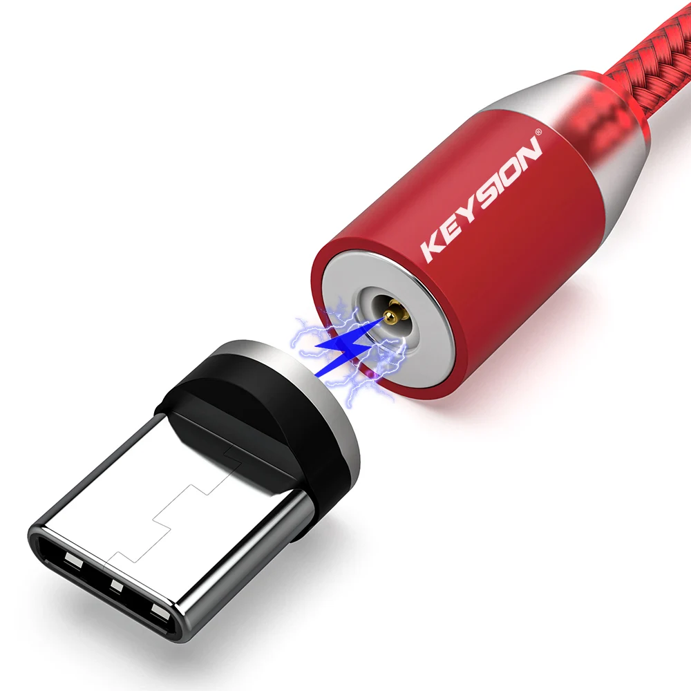 KEYSION светодиодный магнитный usb-кабель, кабель для быстрой зарядки типа C, Магнитный зарядный кабель Micro USB для зарядки и передачи данных, кабель USB для мобильного телефона - Цвет: For Type C Red