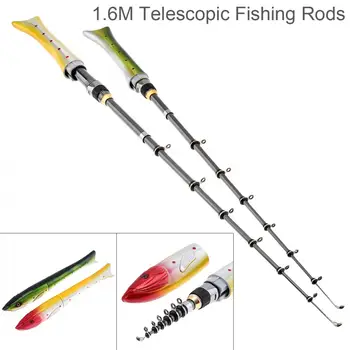 

1.6m Telescopic Carbon Fishing Rod Fish Shaped Mini Pocket Pen Sea Ice Fishing Pole