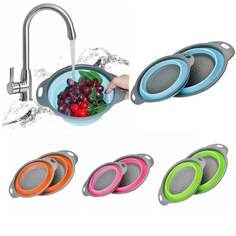 Silicone Collapsible Drain Basket Filter Creative Folding Vegetable Fruit Storage Basket Kitchen Multifunctional Storage Tool
