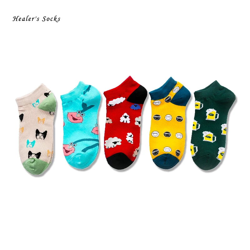 

Summer men and women socks cartoon new funny Beer hip hop skateboard college style harajuku trend happy invisible boat socks