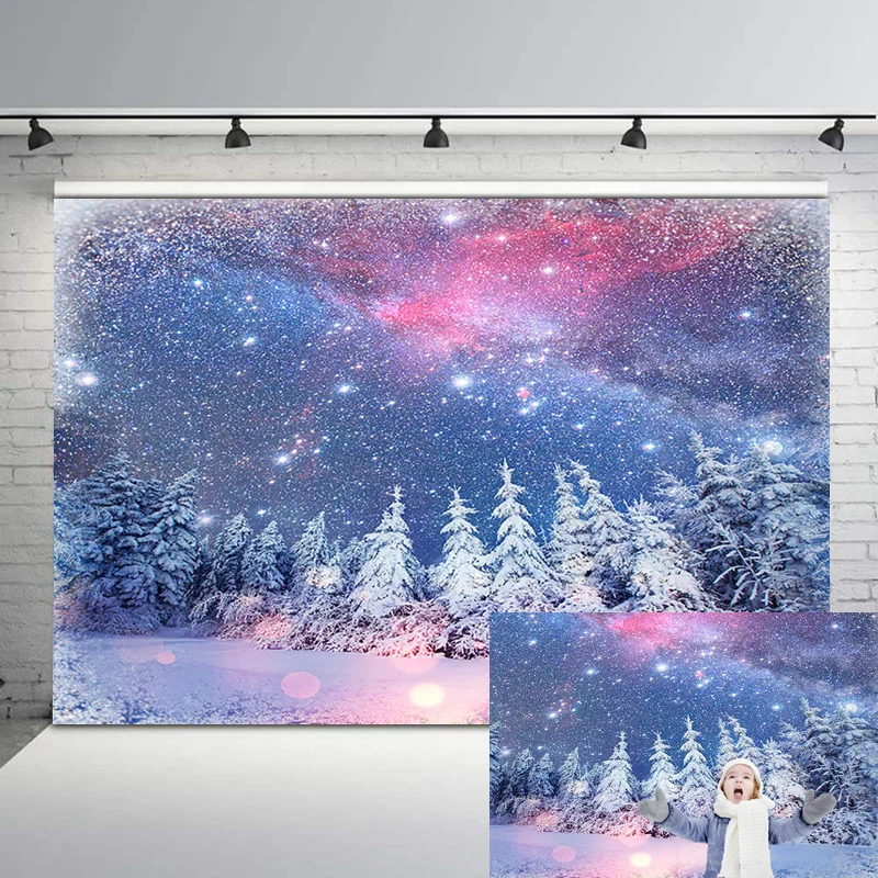 

Winter Woodland Backdrop Snowflake Forest Photo Background Glitter Stars Bokeh Birthday Baby Shower Photographic Backdrops