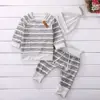 2022 Winter New Baby Boy 3 Piece Clothes Set Long Sleeve Striped Buttons Sweatshirt Top and Pant with Hat Outfits Clothing Sets ► Photo 3/5