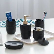 Nordic black ceramic bathroom accessories Washing set hotel Household soap dispenser Toothbrush holder soap dish mx6171609