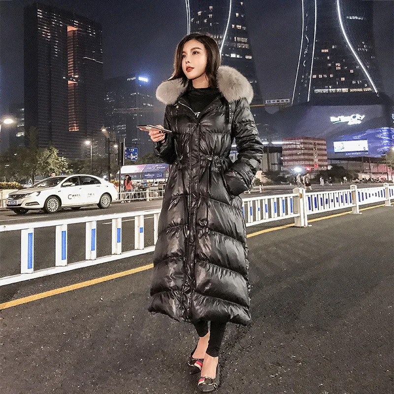 Модное пальто с капюшоном и меховым воротником, женский пуховик X-long, новое тонкое пальто, Женское зимнее теплое пуховое пальто, женская верхняя одежда WM31