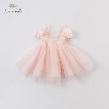 

DB12987 dave bella summer baby girl's cute pearl mesh dress children fashion party dress kids infant lolita clothes